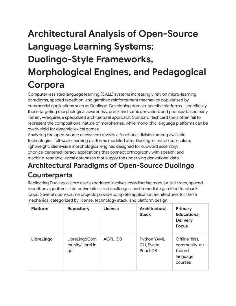 First page of Architectural Analysis of Open-Source Language Learning Systems